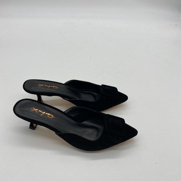 XYD Black Pointy Toe Kitten Heel Mules - Picture 4 of 10